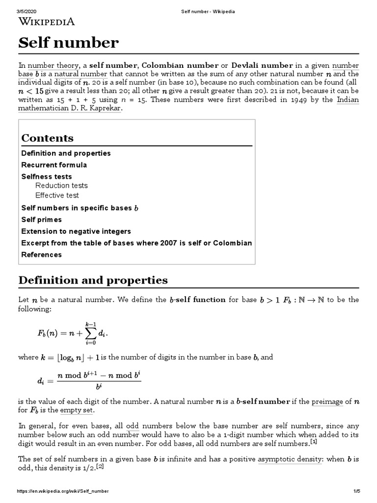 Self Number - Math | Download Free PDF | Numbers | Ring Theory