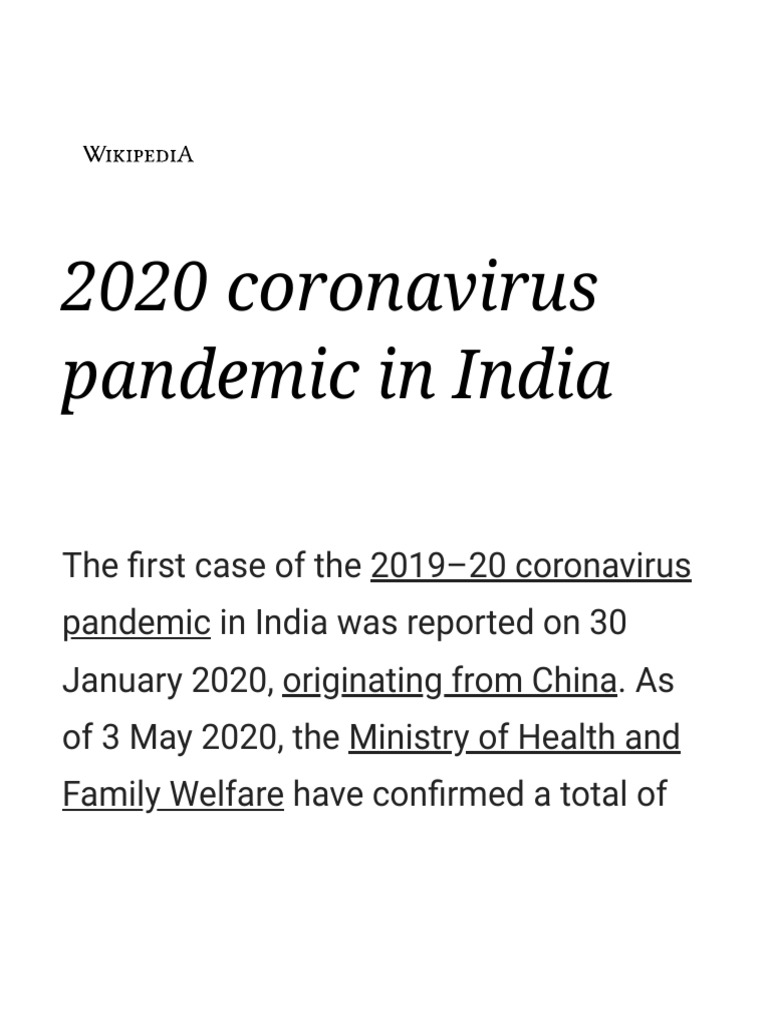 2020 Coronavirus Pandemic in India - Wikipedia | PDF | Health Sciences ...