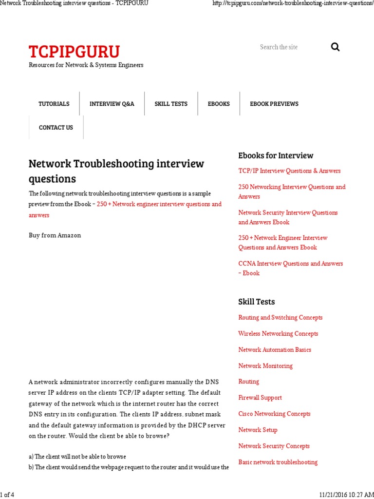 Network Troubleshooting Interview Questions TCPIPGURU PDF Ip
