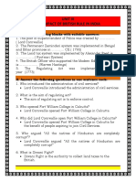 Unit Iii The Impact of British Rule in India: I. Fill in The Following Blanks With Suitable Answers