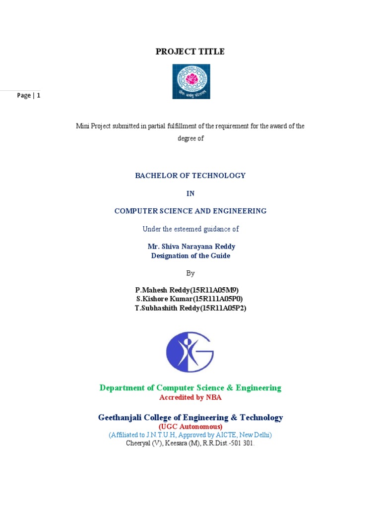 Project Title: Bachelor of Technology IN Computer Science and ...