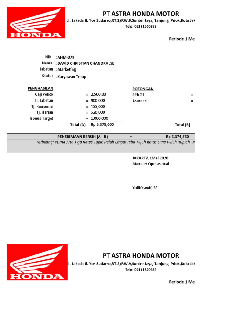 Kepala Produksi Pt Astra Honda Motor Company Confidential Manajemen Atas