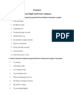 Worksheet Present Simple and Present Continuous