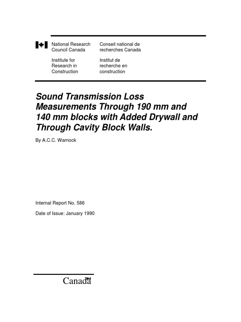 Sound Transmission Loss Measurements Through 190 MM and 140 MM Blocks