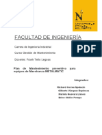 Facult Ad de Ingeniería: Curso Gestión de Mantenimiento Docente: Frank Tello Legoas