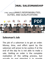 Professional Salesman's Responsibilities and Qualifications