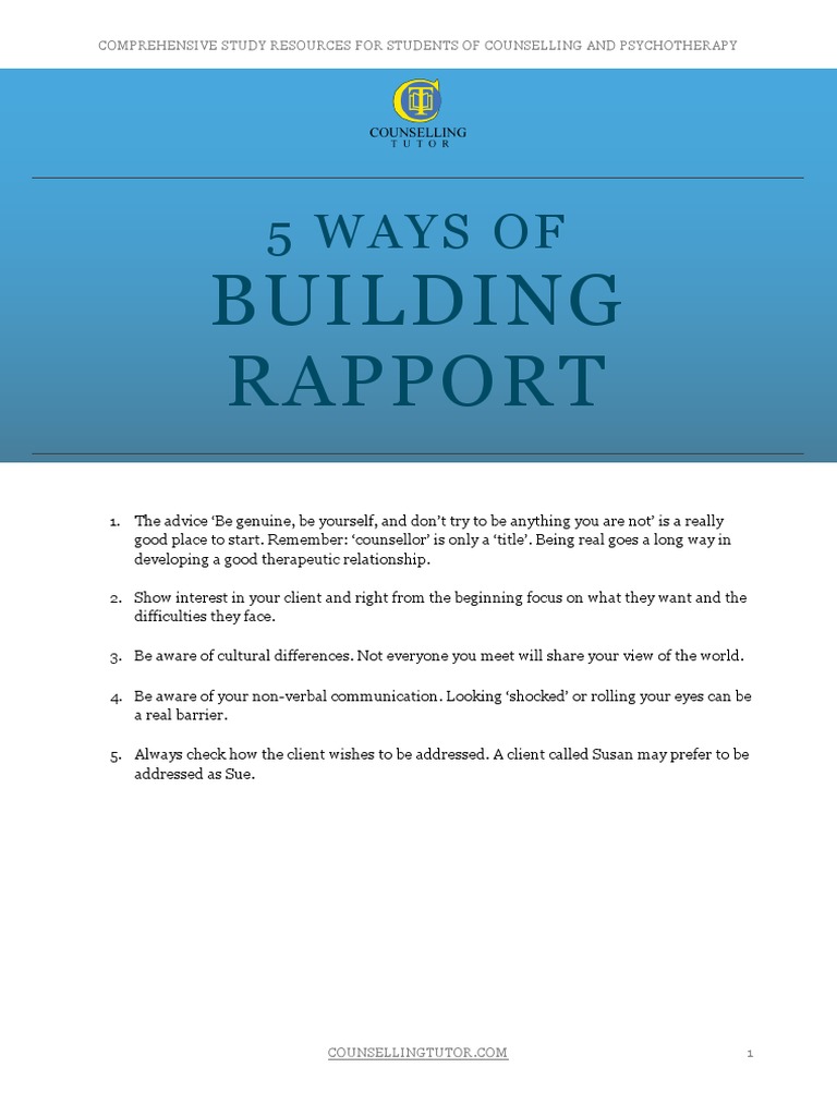 5 Ways to Build Rapport in Counselling | PDF | Self-Improvement