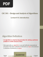 CSC 301 - Design and Analysis of Algorithms: Lecture# 01: Introduction