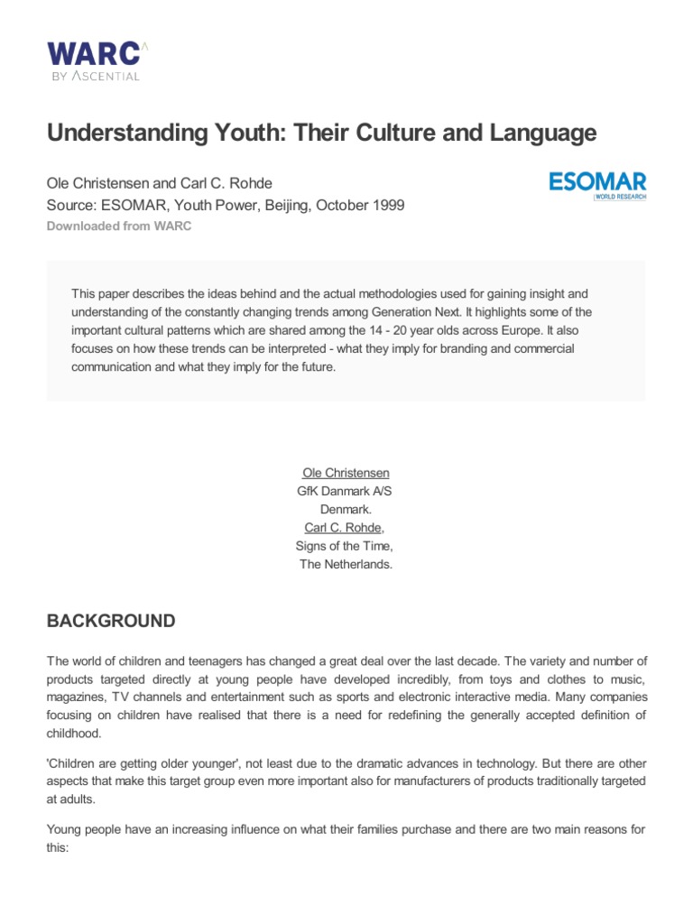 Understanding Youth: Their Culture and Language | PDF | Target Audience ...