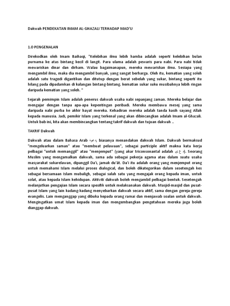 Pendekatan Dakwah Imam Al Ghazali Terhadap Mad U Artikel Pdf