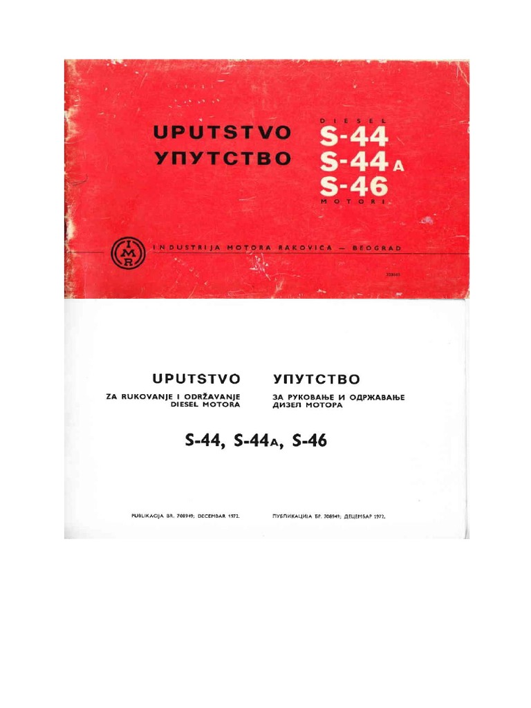 Uputstvo Za Motore IMR-Industrija Motora Rakovica - S44-S44-A - S46 | PDF