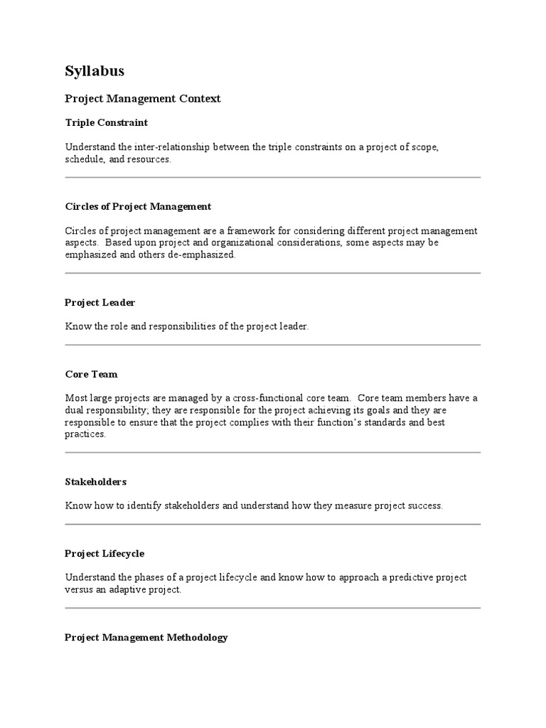 Project Management Fundamentals Syllabus | PDF | Project Management | Risk