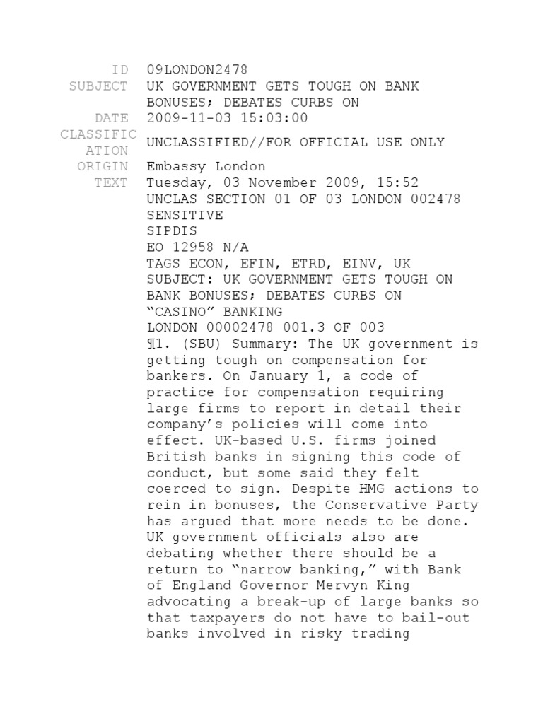 Wikileaks Banks 001 PDF Financial Services Authority Jp Chase