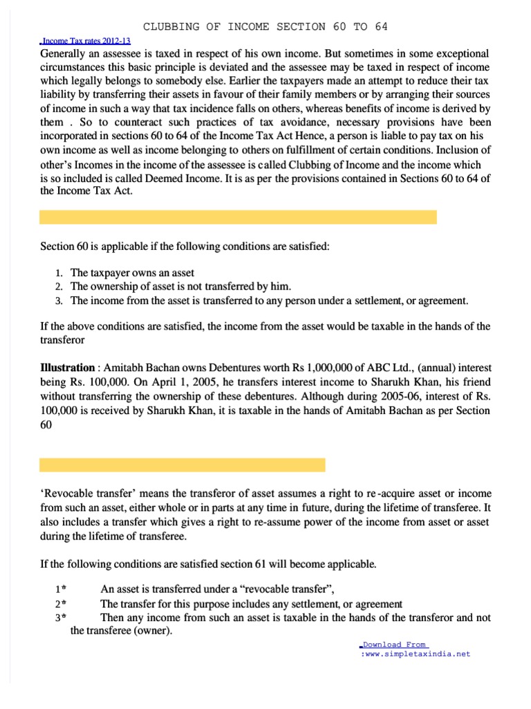 (PDF) Clubbing of Income - Compress | PDF | Taxpayer | Income Tax In ...