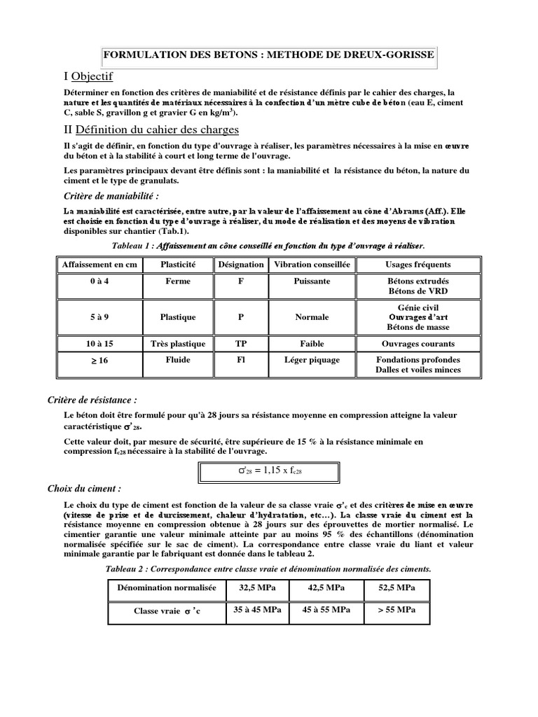 Formulation Des Betons Methode de Dreux PDF | PDF | Béton | Ciment