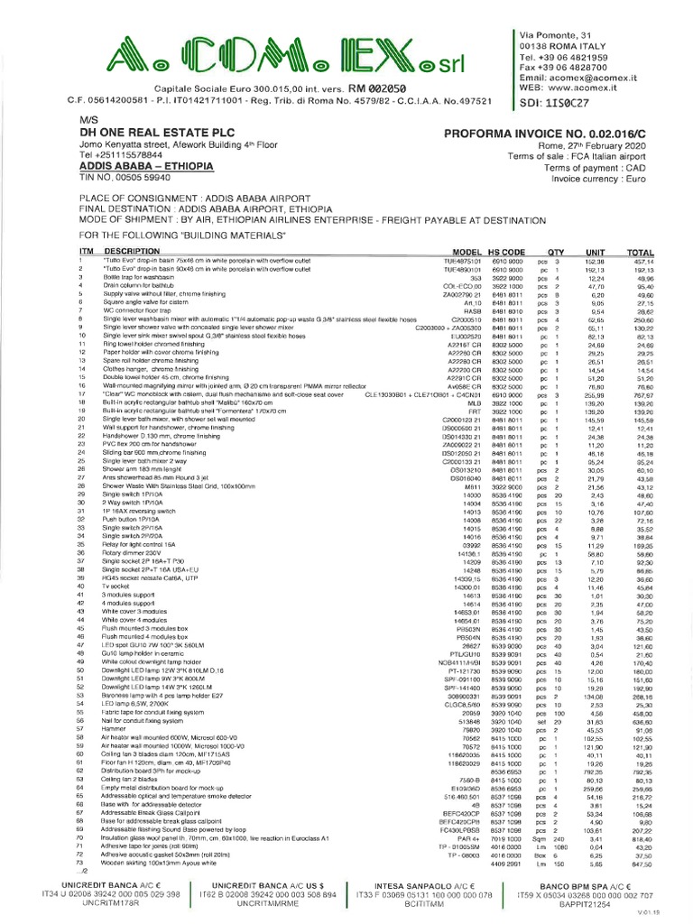 EX Proforma Invoice 0 02 016C | PDF