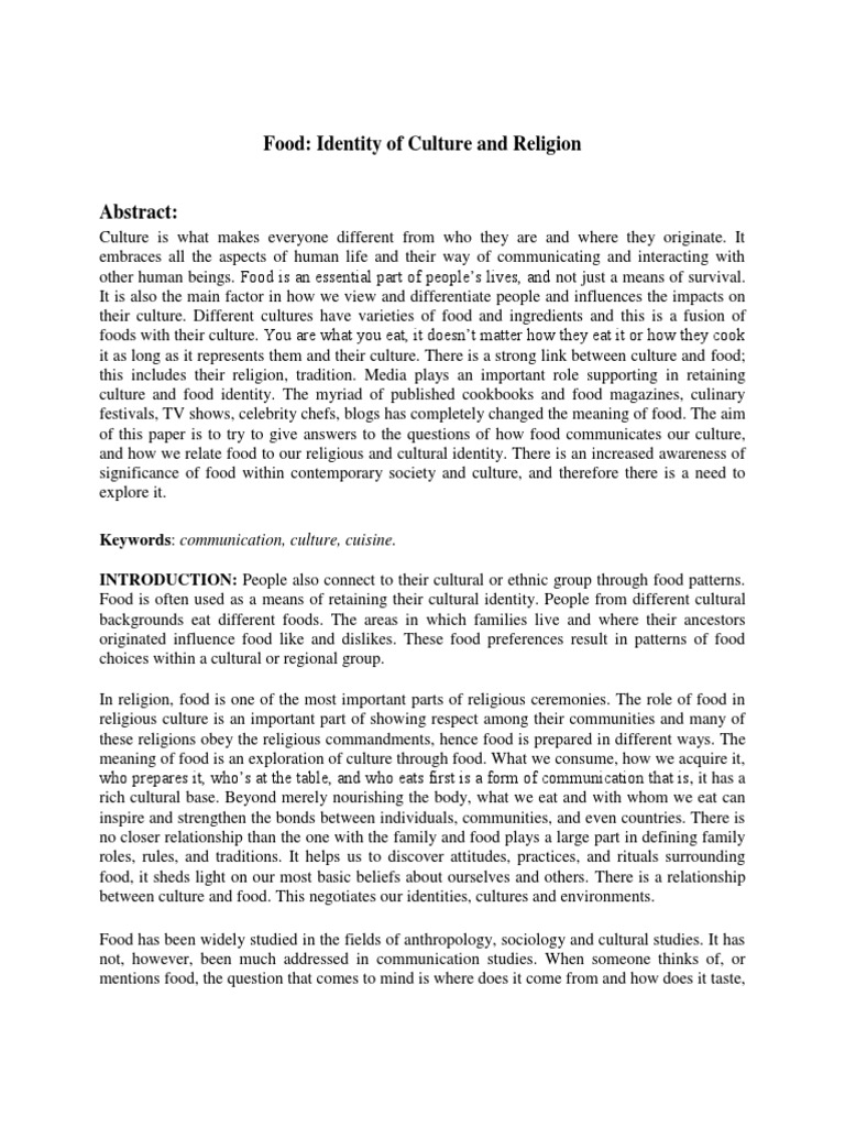 Food Identity of Culture and Religion PDF | PDF | Communication ...