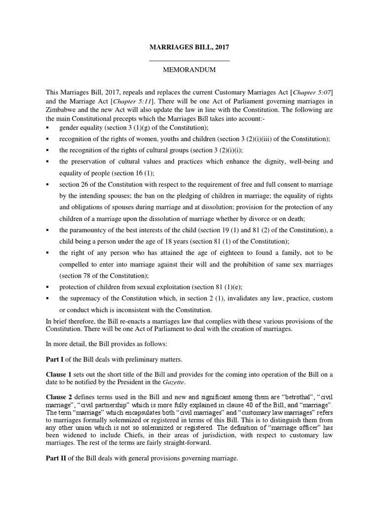 Draft MARRIAGES Bill Jan 2017 Final PDF | PDF | Marriage License | Marriage
