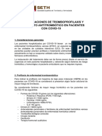 Recomendaciones Tromboprofilaxis y Tratamiento Antitrombotico Pacientes COVID 19