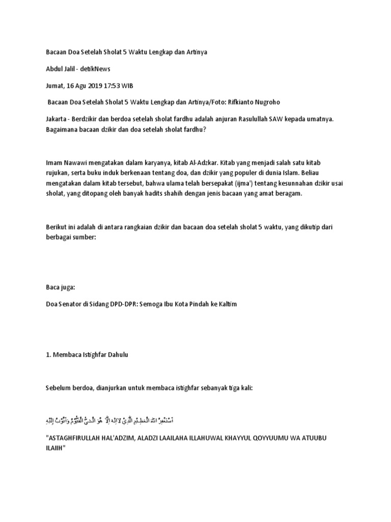 Doa dan Dzikir Usai Sholat Fardhu | PDF