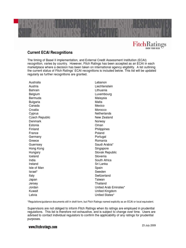 Fitch ECAI Recognitions List 2009 | PDF | Credit Rating Agency