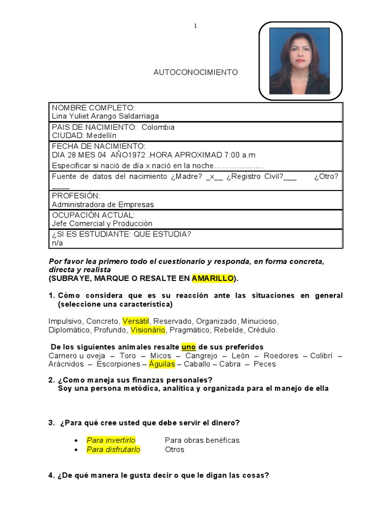 Autoconocimiento de Lina Yuliet Arango | PDF | Relaciones personales ...