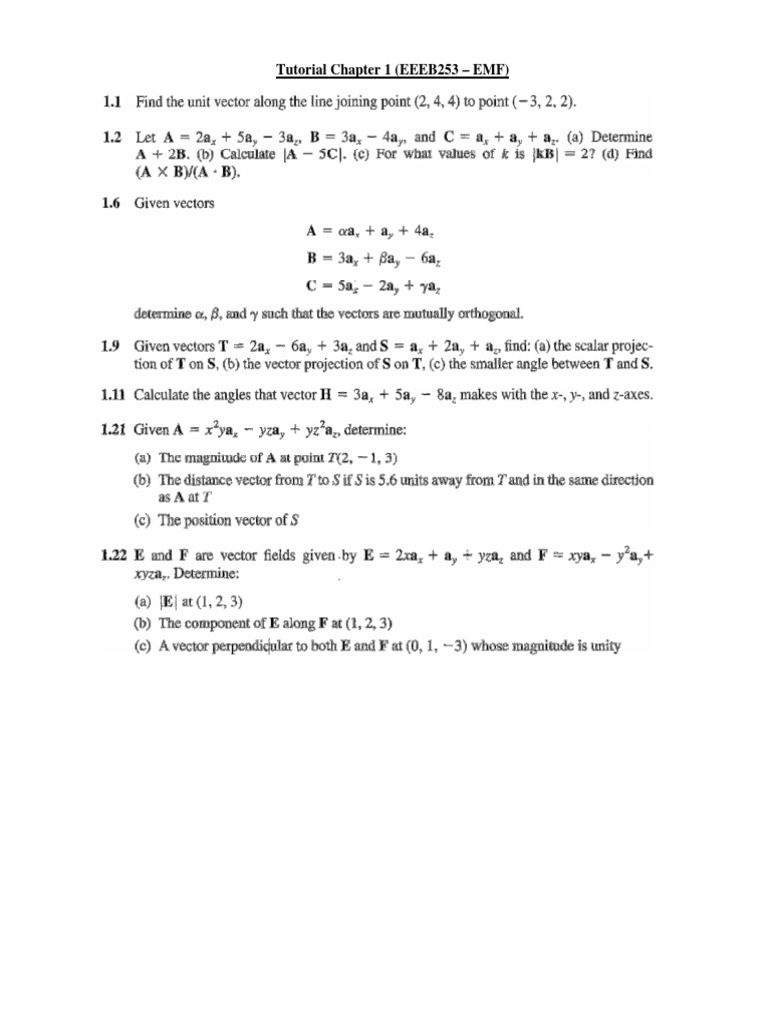 Tutorial Chapter 1 (EEEB253 - EMF) | PDF