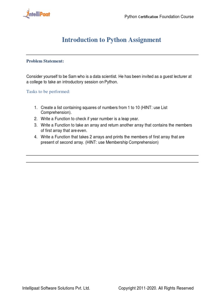 Introduction To Python Assignment PDF | PDF