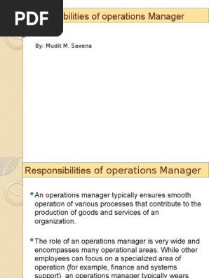 1.2 Role Of Operations Manager | Pdf | Logistics | Accountability