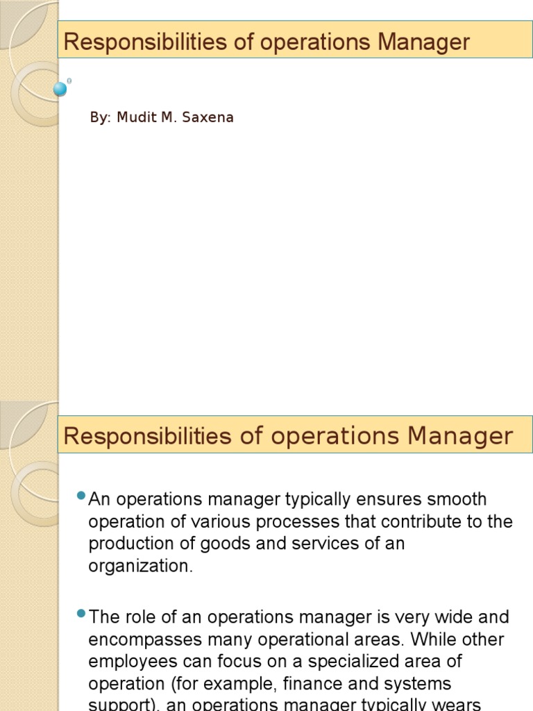 Operations Manager Responsibilities | PDF | Logistics | Accountability