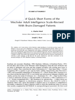 Validity of Quick Short Forms of The Wechsler Adult Intelligence Scale-Revised With Brain-Damaged Patients