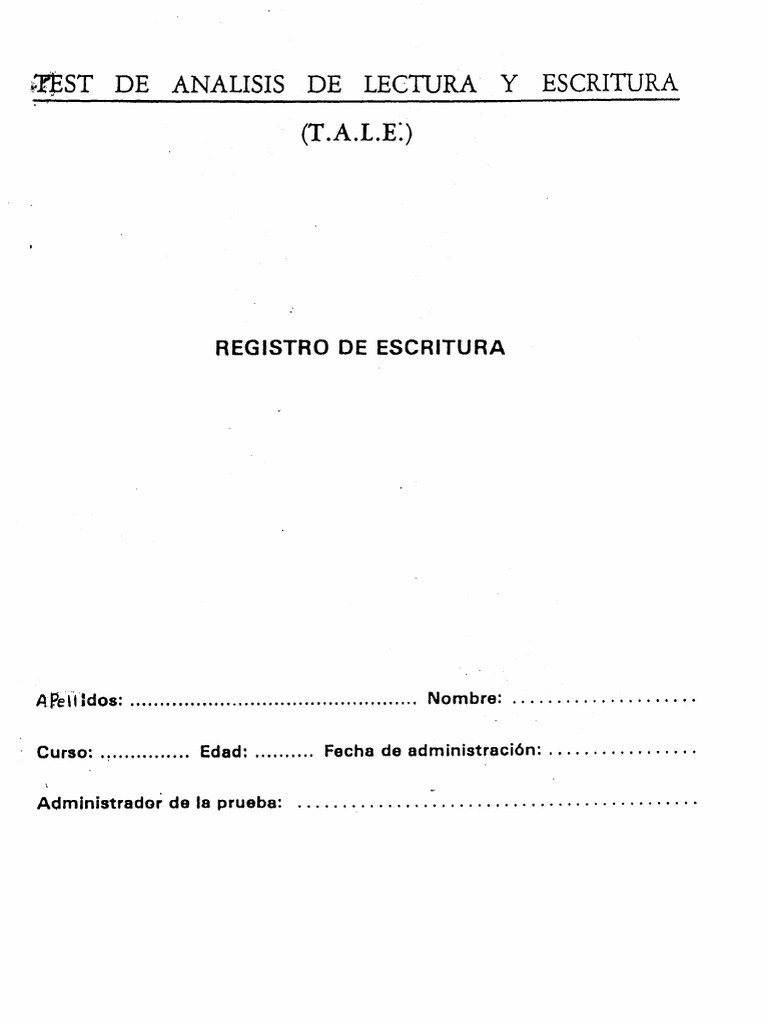 TALE Test Analisis de Lectura Escritura | PDF