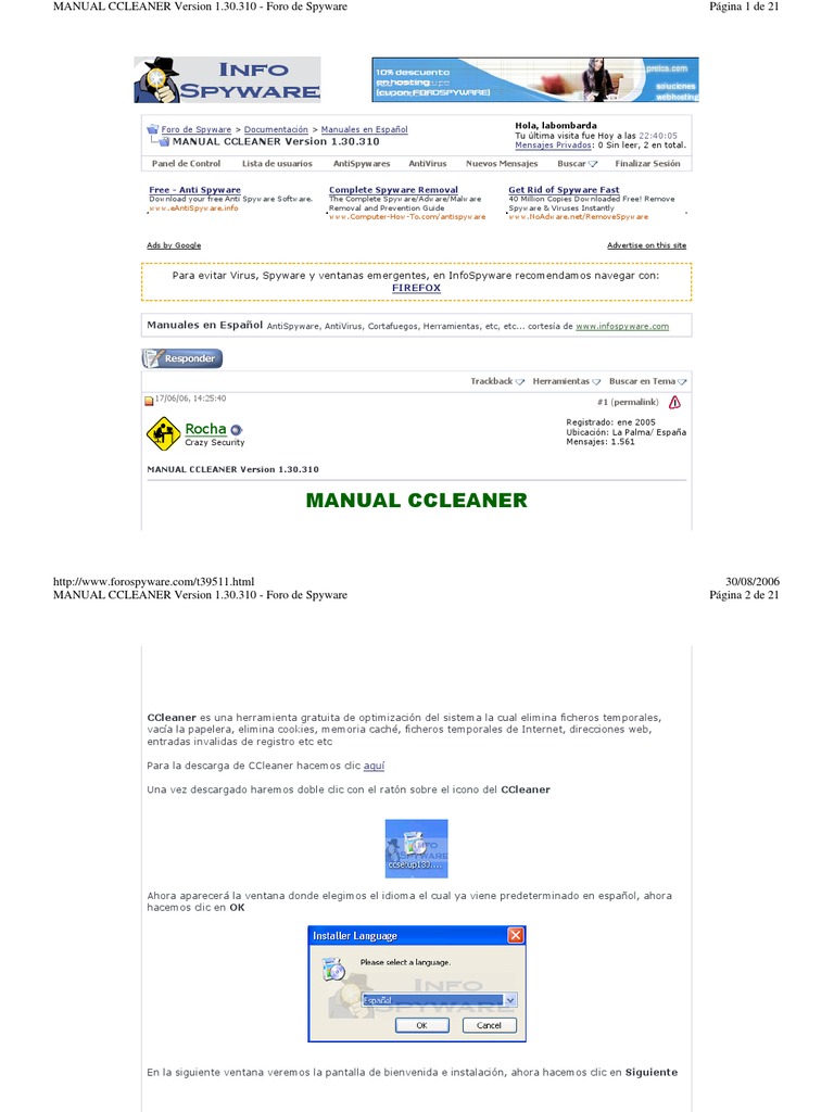 Manual Ccleaner Español Mantenimiento Del PC PDF Windows XP