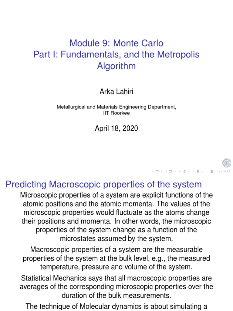 Module 9: Monte Carlo Part I: Fundamentals, and The Metropolis ...