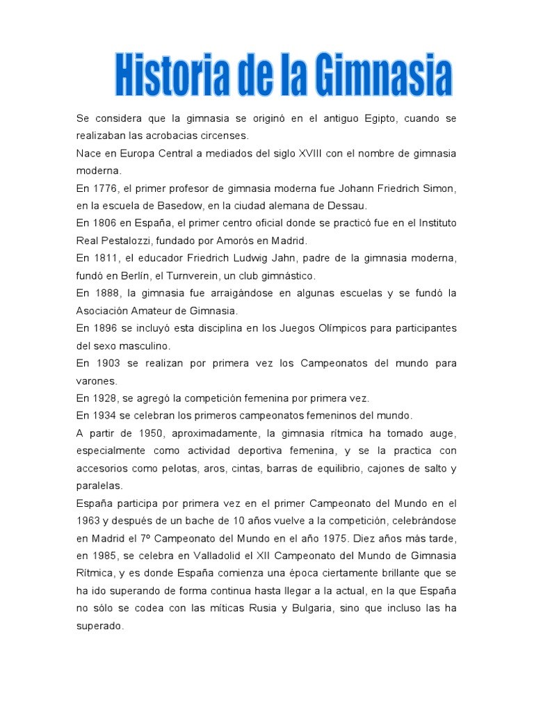 Historia y Reglas de La Gimnasia y Gimnasia Ritmica | PDF | Gimnasia ...