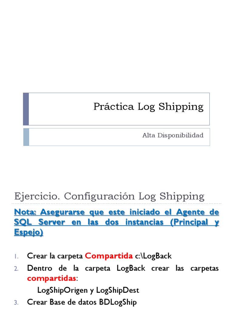 Configuración de Log Shipping en SQL Server | PDF | Archivo de ...