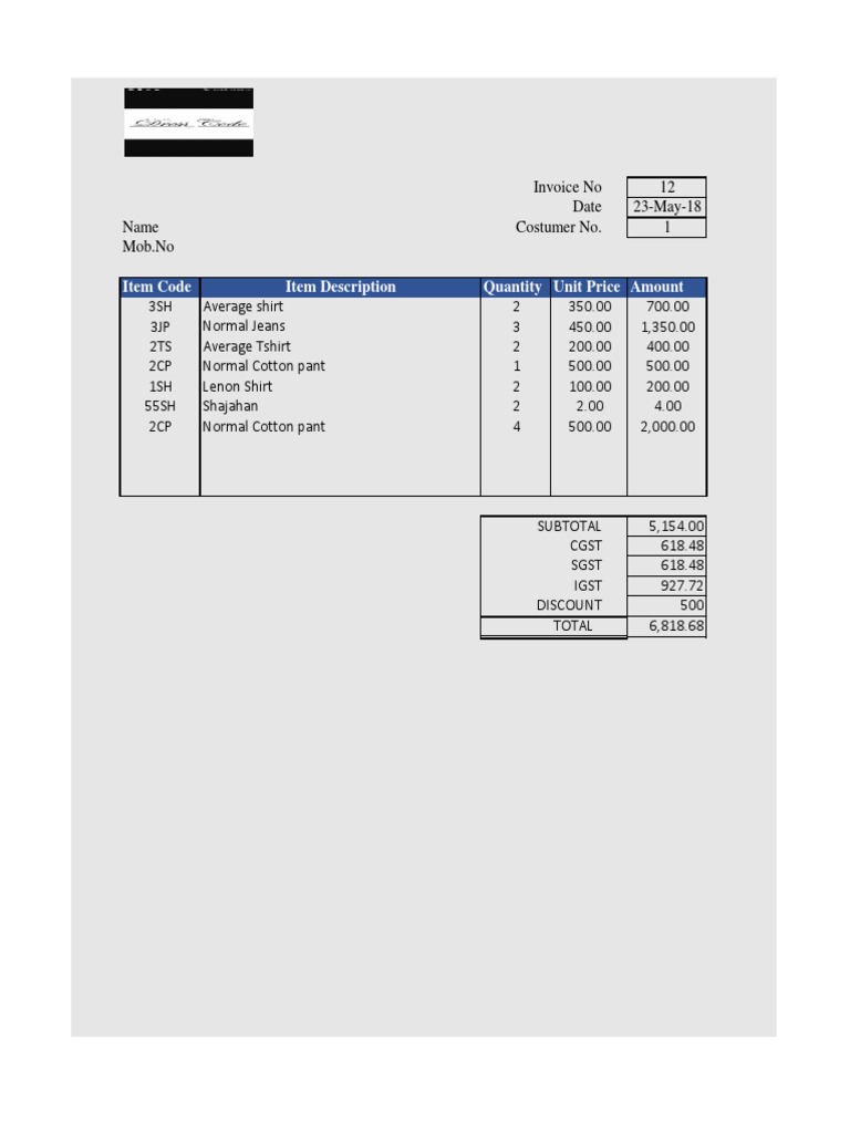 Item Code Quantity Unit Price Amount Item Description | PDF