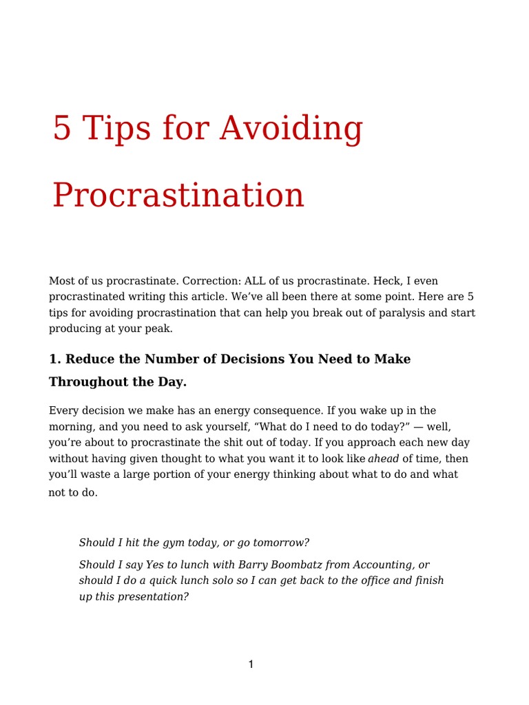 Tips to Overcome Procrastination | PDF | Procrastination | Professional ...