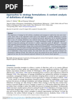 Approaches To Strategy Formulations: A Content Analysis of Definitions of Strategy