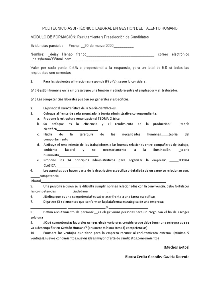 Examen Parcial de Reclutamiento | PDF | Reclutamiento | Business