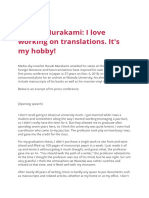 Haruki Murakami: I Love Working On Translations. It's My Hobby!
