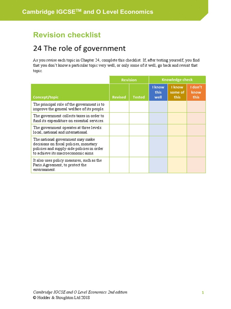 24 The Role of Government: Revision Checklist | PDF | Finance & Money ...