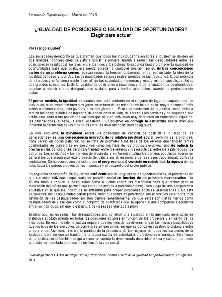 Igualdad de posiciones vs. oportunidades | PDF | Desigualdad social ...