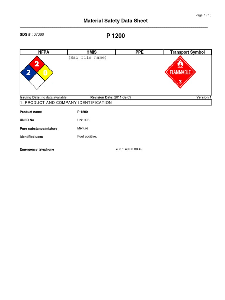 MSDS P1200 Additive TOTAL PDF PDF Personal Protective Equipment