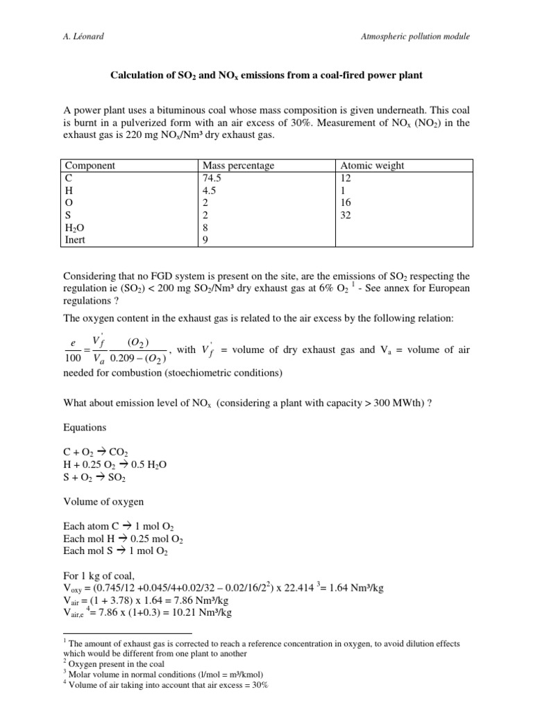 SO2 and NOx Emissions Calculation Guide | PDF | Mole (Unit) | Exhaust Gas