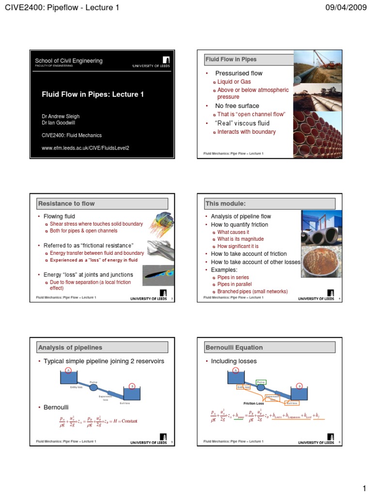 Fluid Flow in Pipes Overview | PDF | Fluid Mechanics | Fluid Dynamics