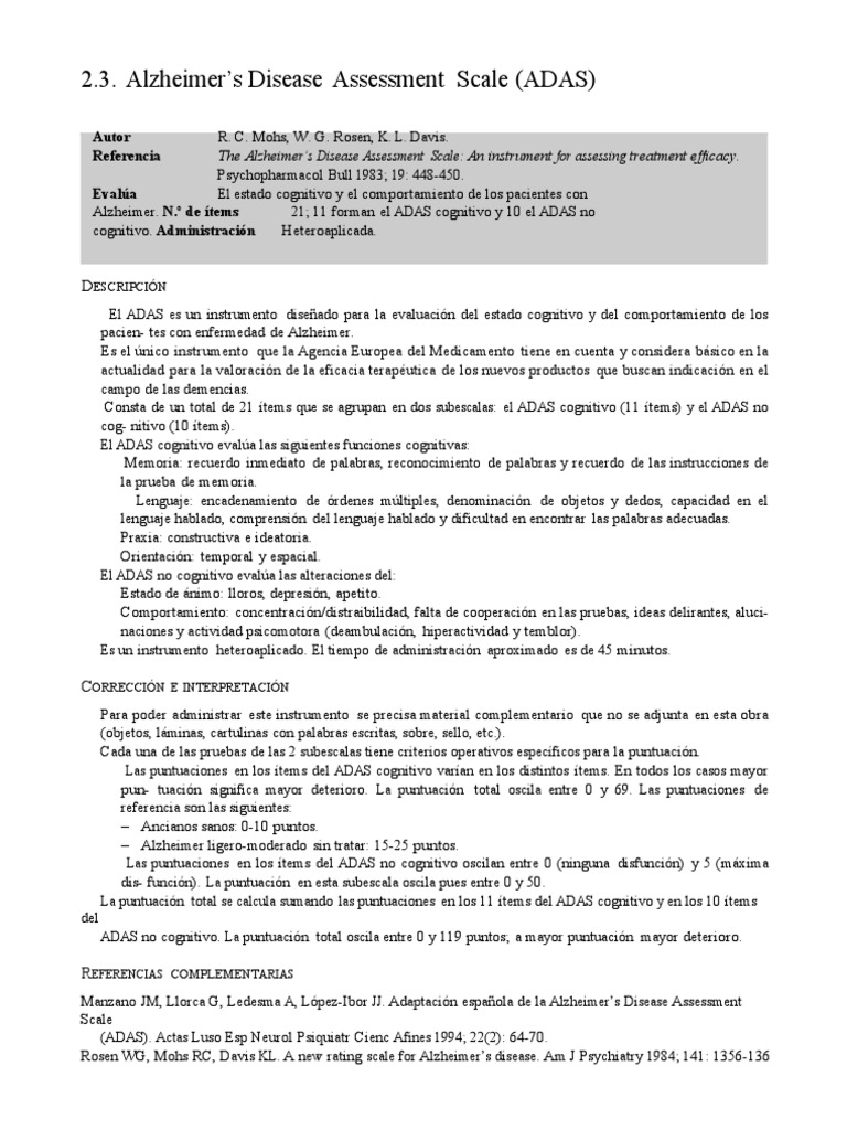 Escala ADAS para Alzheimer: Evaluación Cognitiva | PDF | Enfermedad de ...