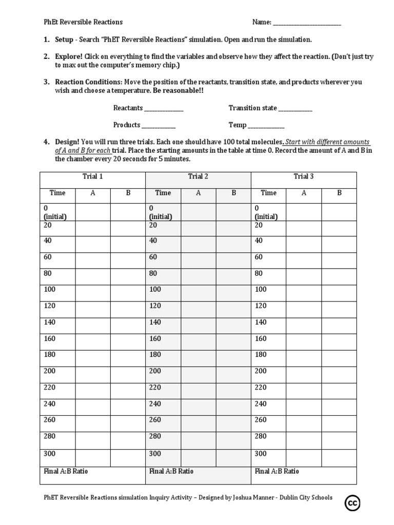 PhEt Reversible Reactions Introduction Activity | PDF | Chemical ...