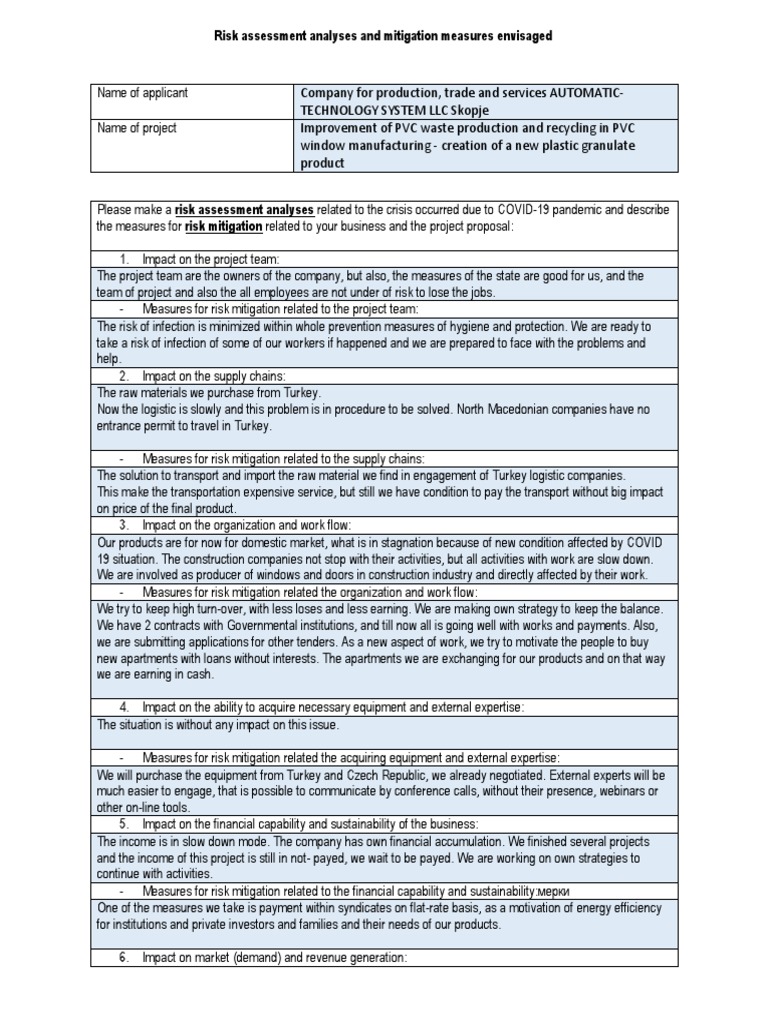 COVID-19 Risk Assessment for PVC Recycling Project | PDF | Emergency ...