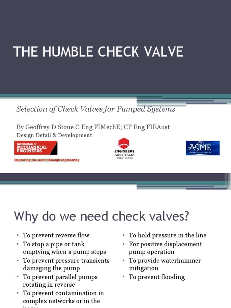 The Humble Check Valve Selection Of Check Valves For Pumped Systems